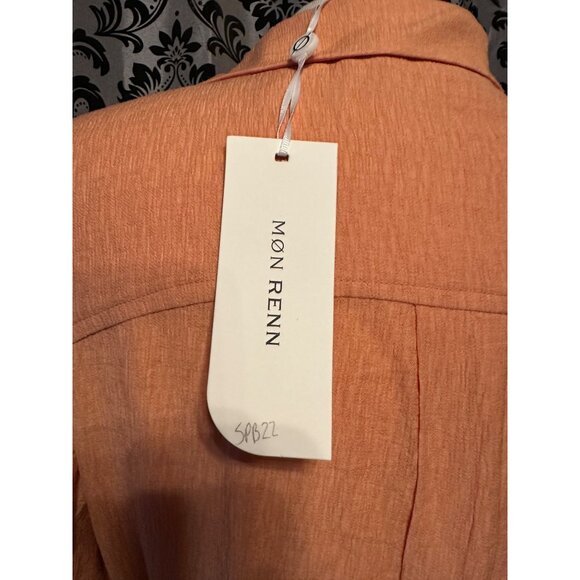 Mon Renn Womens Peach Button-Front Shirt Dress With Tie Waist & Collar Size S - - Picture 5 of 6